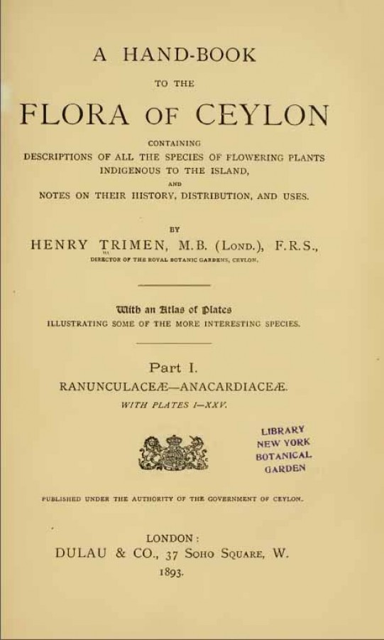 A Handbook to the Flora of Ceylon - Part I