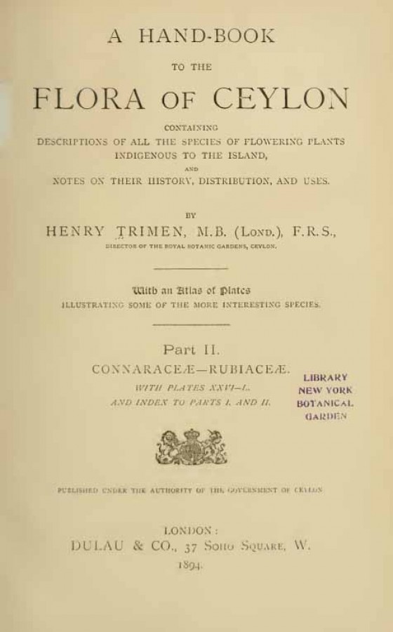 A Handbook to the Flora of Ceylon - Volume 2